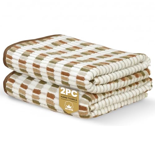 Rapport Home Santa Cruz Hand Towels 2 Pack - Natural - 50x85cm - Luxurious 500GSM 100% Cotton - Oeko-Tex Certified Absorbent & Soft Bathroom Towel Set
