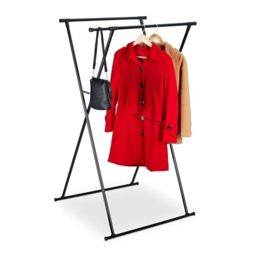 Relaxdays Extendable Clothes Stand, Coat Rack, HxWxD: 139 x 135 x 95 cm, 2 Rails, Hallway, Folding Valet, Metal, Black