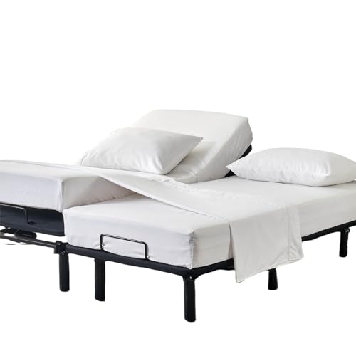 Kingnex Split California King Sheets Set for Adjustable Bed 5 Pieces Include 2 Cal Twin XL Fitted Sheets 1 Flat Sheet 2 King Size Pillowcase White
