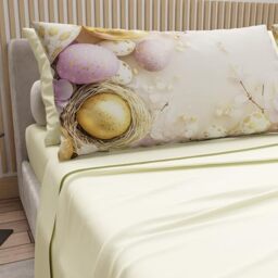 PETTI Artigiani Italiani - Easter Cotton Sheets with Pillowcases in Digital Print, Double Bedsheets, Easter Double Bed Set, 16 Cream