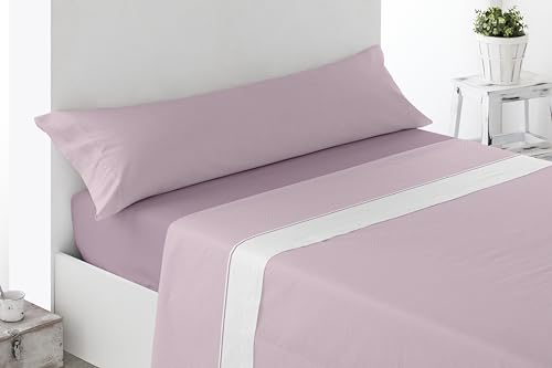Miracle Home. Mantinos 3-Piece Set of Bed Sheets, Fitted Sheet, Flat Sheet, Pillowcase, Anti-Peeling, 50% Cotton, 50% Brushed Microfibre, Pink, 135 x 200 cm, 135 cm Bed
