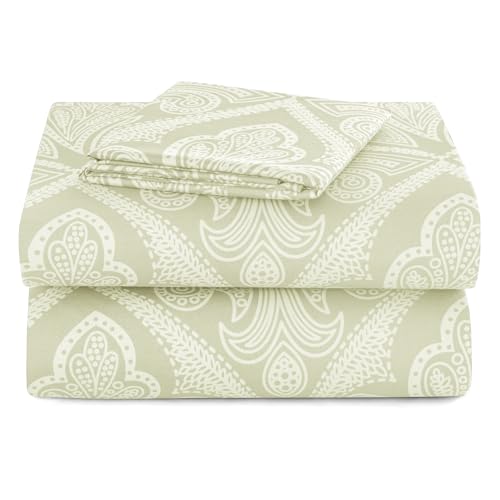 Hannah Linen Paisley Twin XL Sheet Set, 3 PC Soft Microfiber Wrinkle Free Sheets - Luxurious Printed Bed Sheets Includes Flat Sheet, Fitted Sheet with Deep Pockets, & 2 Pillowcase - Ivory