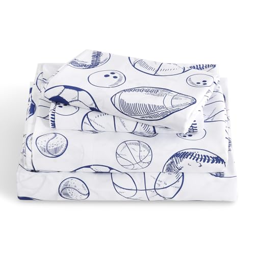 LONAVA Queen Sheet Set Kids - Ball Sports 4 Pieces Soft Cute Microfiber Bed Sheet for Boy Girls Teens, Oeko Texted Breathable Cooling Fabric & Deep Pocket Full Elastic Sheets