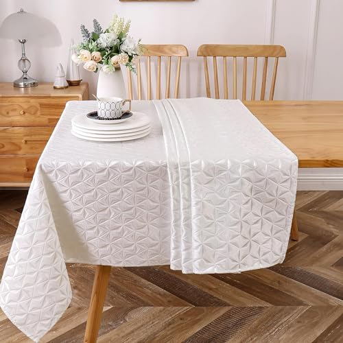 Majestic Giftware Polyester Tablecloths for Rectangle Tables - (70/120) - TC1360 Jacquard Exquisite Silver Print Hem Stitch Dining Table Cover - Decorative Washable Tablecloth for Kitchen, Dining