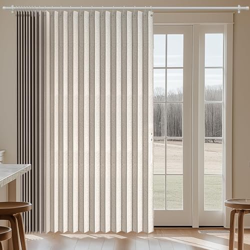 "Jilron 100% Blackout Curtains patio door curtain accordion door sliding door curtains extra wide blackout curtains Used for room divider(Off-White 98"" W x 84"" L)"