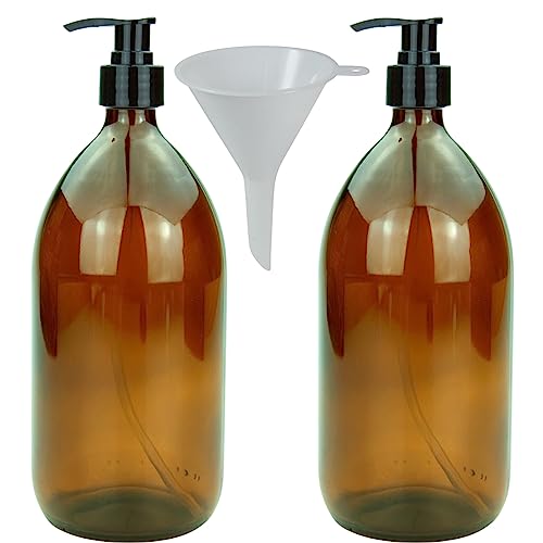 mikken - 2 soap dispensers 1000 ml lotion dispenser made of brown glass, BPA-free, food-safe, includes funnel