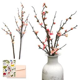 "SNAIL GARDEN 2Pack Artificial Plum Blossom Flowers, Faux Long Stem Plum Blossom Bouquet with 13 Heads Full Bloom Plum & 23 Silk Flower Buds-Fake Plum Branches for Home Table Decoration (33.5"", 21.2"")"