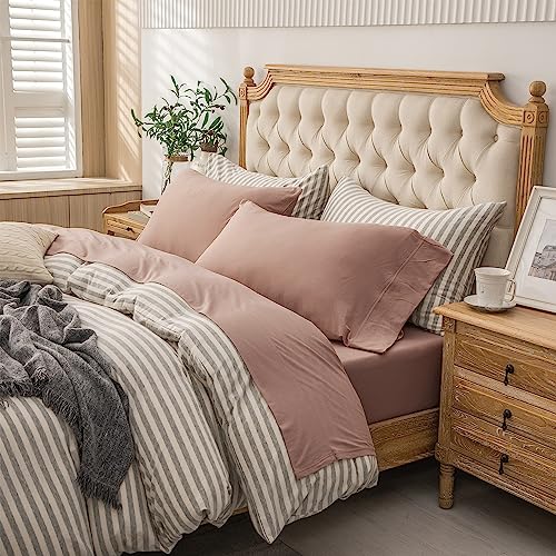 "PURE ERA Jersey Knit Sheet Set Solid Petal Pink Queen - 100% Cotton, 4 Piece Set, T Shirt Soft, Deep Pocket, Fits Mattresses Up to 20"" Deep, All Around Elastic, Modern and Casual"