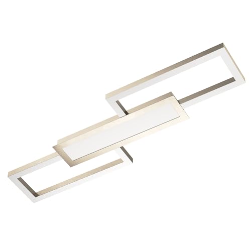 "Eglo LED Flush Ceiling Light Fitting Monirote, Minimalistic Lighting with Remote Control, dimmable Living Room and Kitchen lamp Made of Satin Nickel Metal and White Plastic, Warm - Cool White, 31"""
