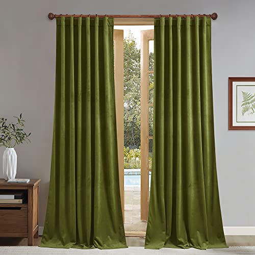 "StangH, Velvet Curtains, Olive Green, Extra Long, Back Loops, Thermal Insulating, Privacy Protection, 52""W x 144""L, for Living Room, Room Divider, 2 Curtains"