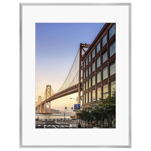 Frametory, 14x18 Aluminum Picture Frame - 14 x 18 Silver Frame with Removable Mat for 11 x 14 Photo - 18 by 14 Durable Metal Frame with Real Glass - Sawtooth Hanger for Easy Wall Display - 1 Pack