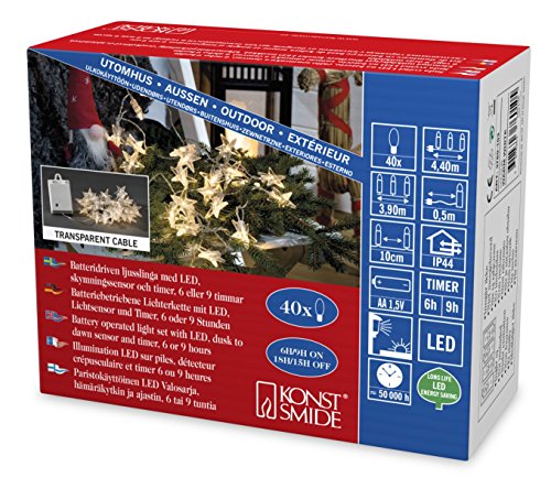 Konstsmide LED Decorative Fairy Lights Acrylic Stars/Battery Operated 4X AA 1.5 V (Not Included) / 6 Hours and 9 Hours Timer / 40 Warm White Diodes/Transparent Cable
