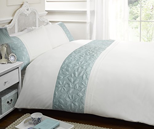 Rapport Home White and Blue Luxury Super King Embellished Duvet Cover Set