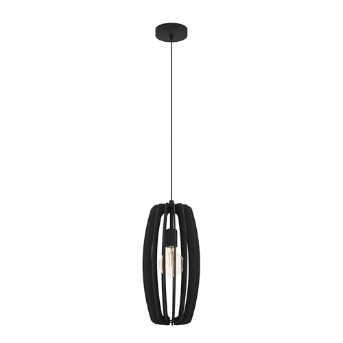 Eglo Pendant Lighting Bajazzara, Scandinavian Design Ceiling Light Fitting, Hanging lamp for Dining and Living Room Made of Black Wood and Metal, E27 Socket