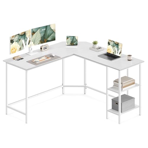 VASAGLE Computer Desk, L-Shaped Corner Desk, 138 x 138 x 76 cm, Gaming Desk, Workstation with 2 Storage Shelves for Home Office, Space-Saving, Easy to Assemble, Maple White LWD072W44