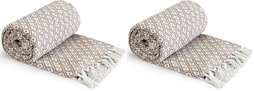 Emma Barclay Casablanca - Scandi Woven Recycled Cotton Chair Sofa Setee Bed Throw Over Blanket in Taupe - 50x60 (127x152cm) (Pack of 2)