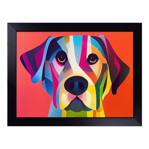 Lap Tray with Bean Bag Cushion, Abstract Dog Portrait - Handmade in the UK, Raised Wooden Edge, Padded Cushion, Heat-Resistant Wipe-Clean Surface, for Meals, Laptops and Crafts