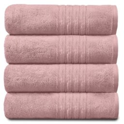 New Hampton Pack of 4 Bath Towel Set, 100% Ringspun Cotton, Extra Absorbent 450 GSM Luxury Bath Sheets, Blush Pink, 4PK