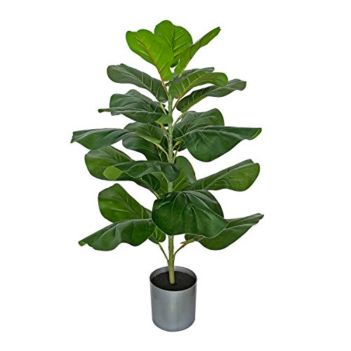 "BESAMENATURE Artificial Fiddle Leaf Fig Tree/Faux Ficus Lyrata for Home Office Decoration, 30.5"" Tall, Ships in Silvery Gray Planter"