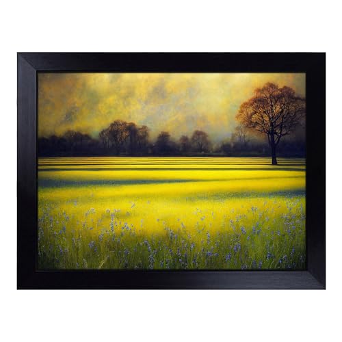 Lap Tray with Bean Bag Cushion, Luscious Bluebell Field - Handmade in the UK, Raised Wooden Edge, Padded Cushion, Heat-Resistant Wipe-Clean Surface, for Meals, Laptops and Crafts
