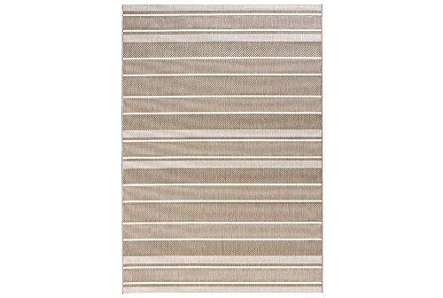 NORTHRUGS Indoor and Outdoor Rug Strap 80 x 150 cm - Weatherproof Modern Striped Pattern Graphic Design Runner for Balcony Patio Garden Conservatory Living Room Rug Waterproof in Beige