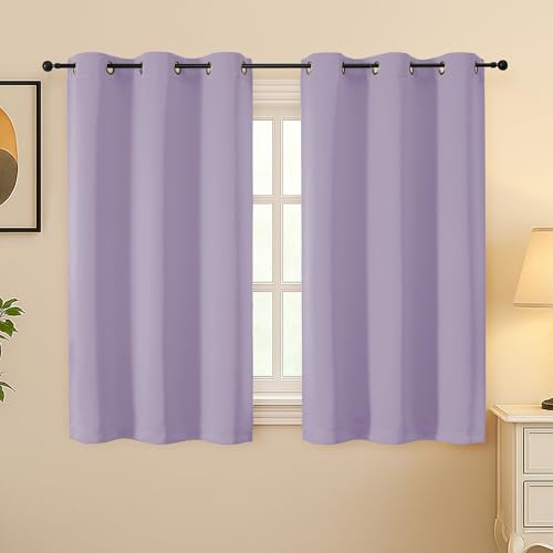 Simplebrand Lilac Room Darkening Curtains for Bedroom 45 Inches Long 2 Panels Set, Sunlight Blocking Curtains for Small Windows, Grommet Energy Saving Thermal Insulated Short Drapes, 40Wx45L