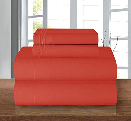 "Elegant Comfort Luxury 1500 Premium Hotel Quality Microfiber 4-Piece Sheet Set - Wrinkle Resistant, All Around Elastic Fitted Sheet, Deep Pocket up to 16"", California King, Rust"