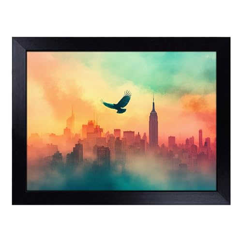 Lap Tray with Bean Bag Cushion, Bird New York - Handmade in the UK, Raised Wooden Edge, Padded Cushion, Heat-Resistant Wipe-Clean Surface, for Meals, Laptops and Crafts