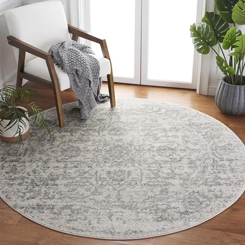 Safavieh Distressed Rug for Living Room, Dining Room, Bedroom - Madison Collection, Short Pile, in Silver and Ivory, 200 x 200 cm