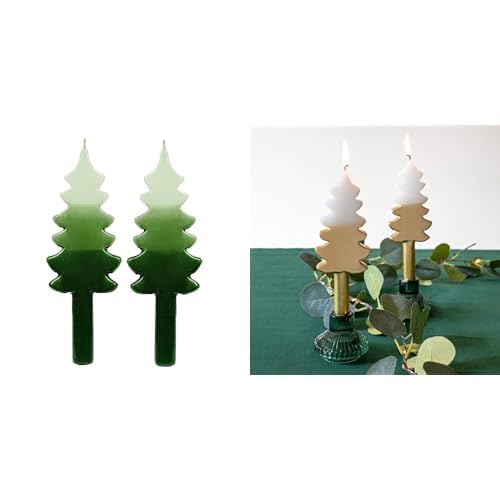 Christmas Tree Green Candles & Christmas Tree Gold Candles Festive Bundle