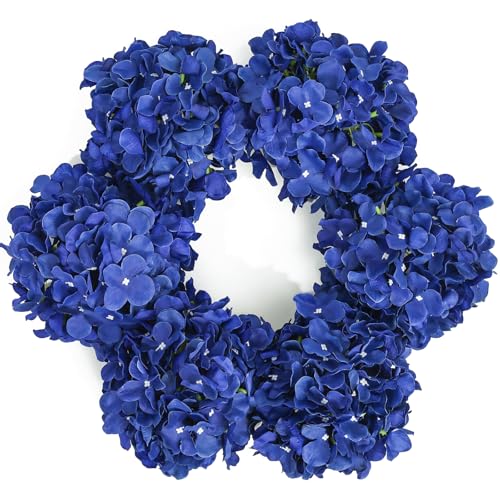 DuHouse Artificial Hydrangea Silk Flower Heads with Stem Fake Hydrangea Flowers for Wedding Home Garden Centerpiece Pack of 6(Klein Blue)