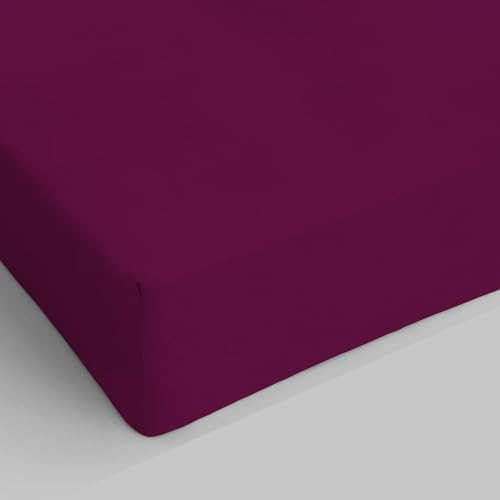 Italian Bed Linen Max Color Fitted Sheet with Corner, 100% Cotton, Prune, Small double