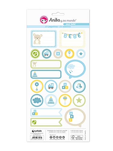 Anita and Su Mundo Collection Blue Baby Stickers, 21 Designs Per Sheet, Paper, Multicoloured, 15 x 32 cm