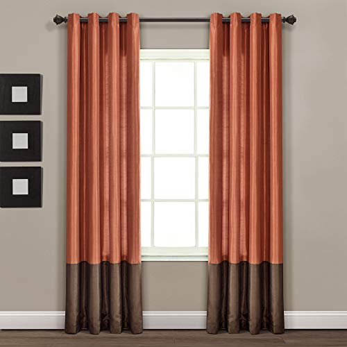 "Lush Decor Color Block Prima Window Curtains Panel Set for Living, Dining Room, Bedroom (Pair), 54 x 84-inch, 84"" x 54"", Brown/Rust"