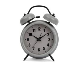 GIFTMARKET Silent Analogue Alarm Clock Double Bell Alarm Clock Grey Double Bell Alarm Clock with Night Light Alarm without Ticking Sound Loud Alarm 11.7 cm x 16 cm