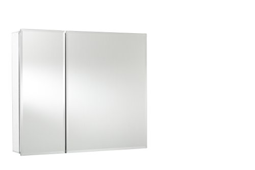 Croydex Halton Double Door Aluminium Bathroom Wall Cabinet - Bi-View Bathroom Cabinet with Mirror Doors and Adjustable Shelves, Recess or Surface Mount, Easy to Install (76.5x66cm)