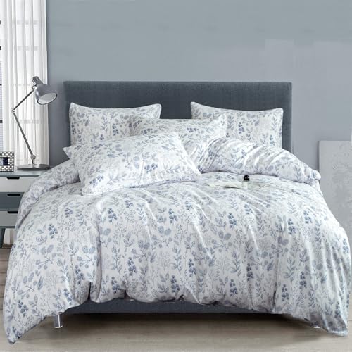 TISPLR Duvet Cover Twin Flowers Brushed Microfiber 3 Pieces Floral Bedding Set Twin Garden Style Blue Floral Pattern Flower Twin Duvet Cover with Zipper Closure Luxury Soft Breathable Comfy