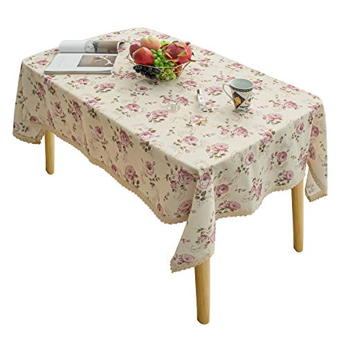 YEESSION Floral Print Polyester Rectangle Tablecloth 60 x 102 Inch Stain Resistant and Waterproof Wine Tablecloth for Kitchen Dining Indoor Outdoor Buffet Tabletop Decoration (Beige)