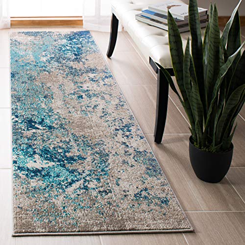 Safavieh Boho Rug for Living Room, Dining Room, Bedroom - Madison Collection, Short Pile, in Blue and Grey, 66 X 366 cm
