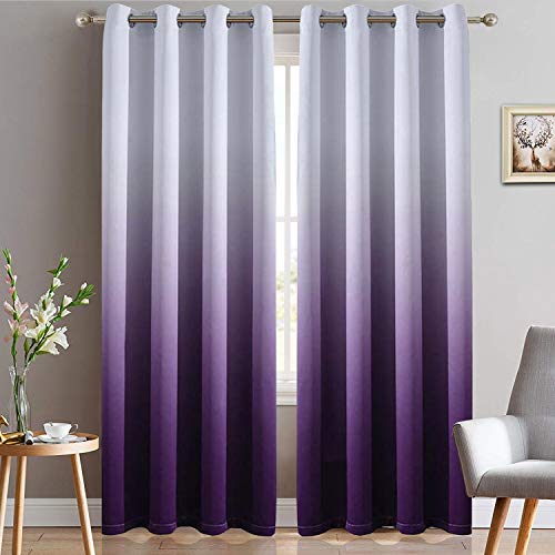 Yakamok Grommet Thermal Insulated Window Curtains with Gradient, Ombre Violet, Blackout Curtains for Bedroom, Purple, 52 x 96 cm (W x L), 2 Panels