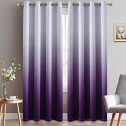 Yakamok Grommet Thermal Insulated Window Curtains with Gradient, Ombre Violet, Blackout Curtains for Bedroom, Purple, 52 x 96 cm (W x L), 2 Panels