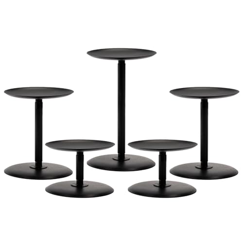 Homemory Black Candle Holders for Pillar Candles Set of 5, Metal Candle Holders for Table Centerpiece, Modern Candle Stand Candle Pedestal Decorative for Dining Fireplace Living Room