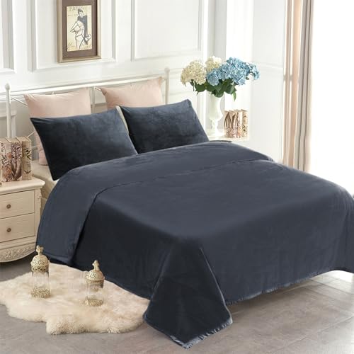 JYK Korean Faux Mink Fleece Blanket Queen 3.5 LB, 1 Ply Extra Soft,Lightweight Flannel Blanket,Breathable Pluss Fuzzy Cozy Queen Blanket for Couch Sofa Bed Camping 79x91 Inches, Dark Grey