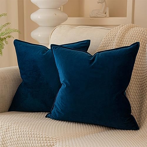 22x22 Decorative Throw Pillow Covers Set of 2 for Couch Sofa Bed,Navy Blue - Soft Solid Cushion Covers,Flange Edge Design,for Living Room Bedroom,Luxury Modern Home Decor,Invisible Zipper