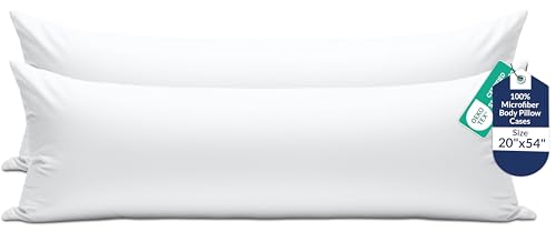 "ROYALE LINENS Body Pillow Cover - Double Brushed 1800 Microfiber - 20""x54"" with Hidden Zipper Closure - Wrinkle & Fade Resistant - Super Soft Body Pillowcase 2 Pack (White, Pack of 2)"