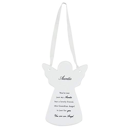 Guardian Hanging Angel Tree Decoration For Aunt - Memorial Ornament Engraved with Meaningful Plaque - Perfect for House Warming, Christmas, New Year-Ceramic, White, Auntie