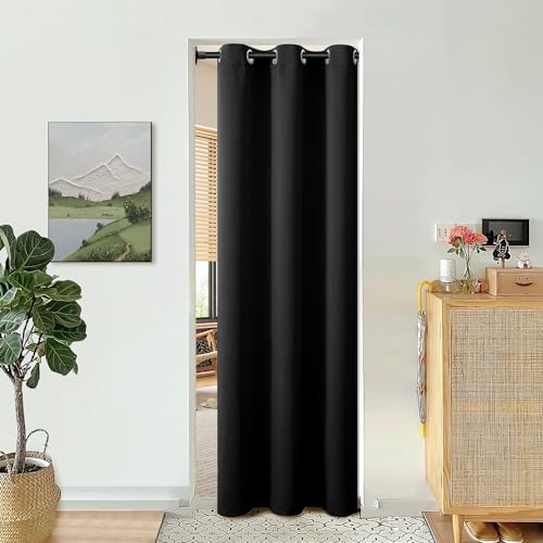 BGment Black Door Curtain 80 Inch Length for Doorway, Bedroom Closet Curtain, Privacy Thermal Insulated Blackout Grommet Room Divider for Room Separation, 1 Panel, 42 Inch Wide