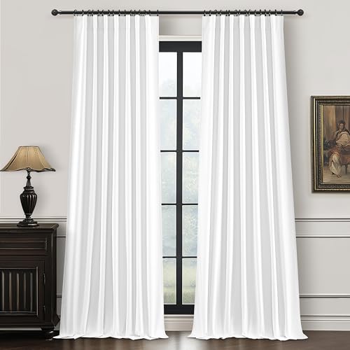 BrightWhite Lush Decor Curtains for 104-106 Inch Windows 2 Panel Sets, 105 Inches Curtains for Bedroom Black Out, Linen Drapes Back Tab Rod Pocket Custom Length (W50 xL105)