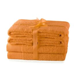 AmeliaHome Set 6pcs 4 Towels 50x100 cm and 2 Bath Towels 70x140 cm 100% Cotton Absorbent Orange Amari
