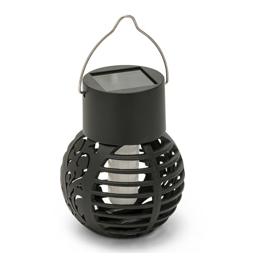 Flame-Effect Solar Lantern, Flaming Solar Garden Lamp. Hanging and Decorative Outdoor Light for Parties, Patios, Balcony, and Gardens. Black